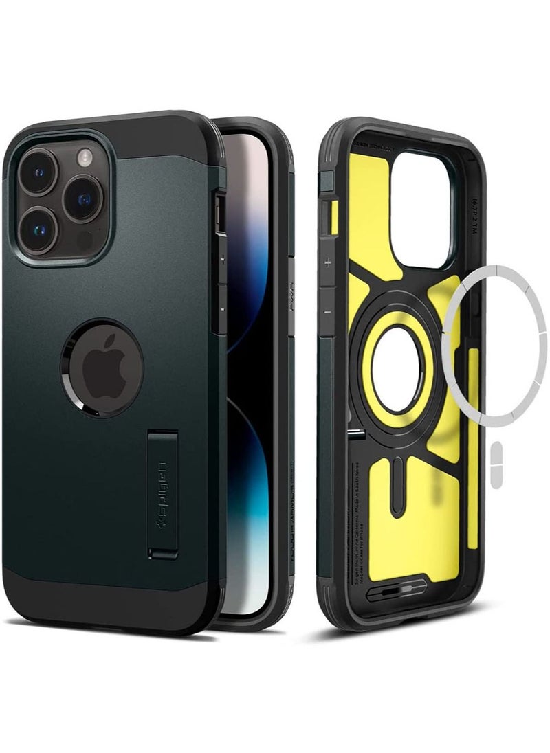 Spigen Tough Armor MagFit iPhone 14 Pro Max Case Cover (2022) with MagSafe - Abyss Green  - Image 1