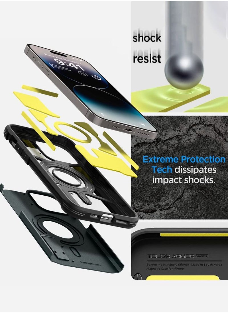 Spigen Tough Armor MagFit iPhone 14 Pro Max Case Cover (2022) with MagSafe - Abyss Green  - Image 4