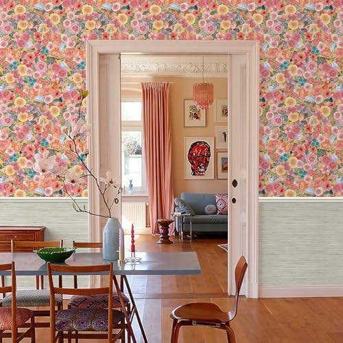 Simon&Siff Floral Peel and Stick Wallpaper 17.3"x80" Pink Watercolor Flowers Wall Murals Removable Wall Paper for Bedroom Bathroom Cabinet Renter Friendly - Image 4
