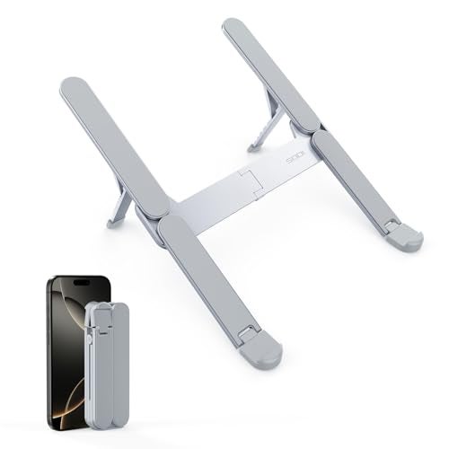 SODI Ultra Compact Foldable Laptop Stand Portable Laptop Holder for Desk Travel Use Ergonomic Aluminum Computer Holder with Adjustable Height for MacBook Tablet 1016 Light Gray BiFold - Image 1