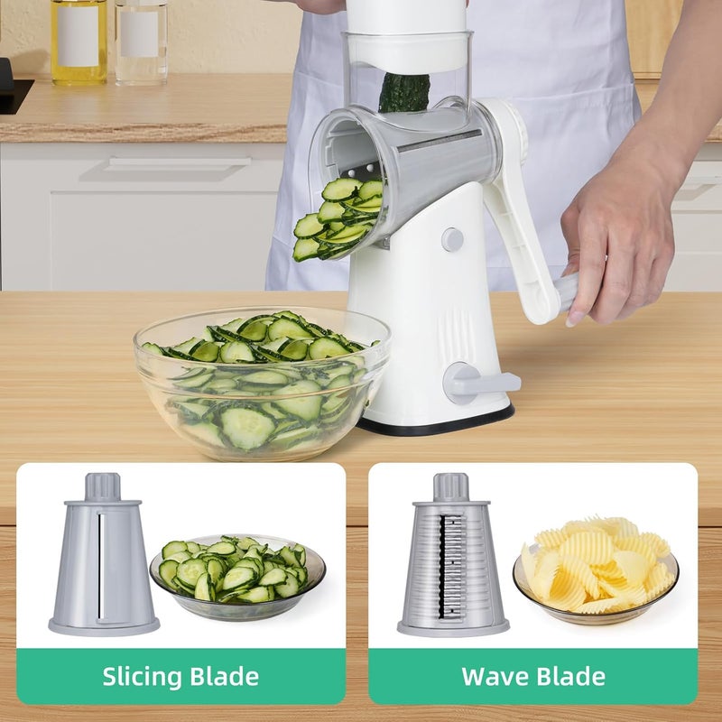 REDPANT 5 in 1 Rotary Cheese Grater, Manual Hand Crank Cheese Grater With Reinforced Suction & 5 Interchangeable Blades, Multifunctional Cheese Shredder, Easy to Use and Clean, White - Image 2