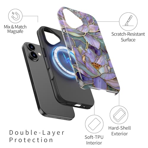 Goodon for iPhone 17 Case Cute - Wireless Charging Compatible - Dual-Layer Hard Shell + Silicone Cover - Protective Phone Case with Trendy Designs for Women - Abstract Lotus - Image 2
