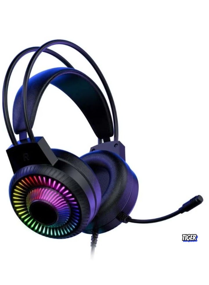 TIGER H82 Wired RGB Gaming Headset with Microphone, 3.5mm Audio Jack, USB Connection, LED Backlight, Noise-Cancelling Mic, Comfortable Ear Cushions, for PC, PS4, Xbox – Perfect for Gamers Seeking High-Quality Sound and Immersive Audio - Image 1
