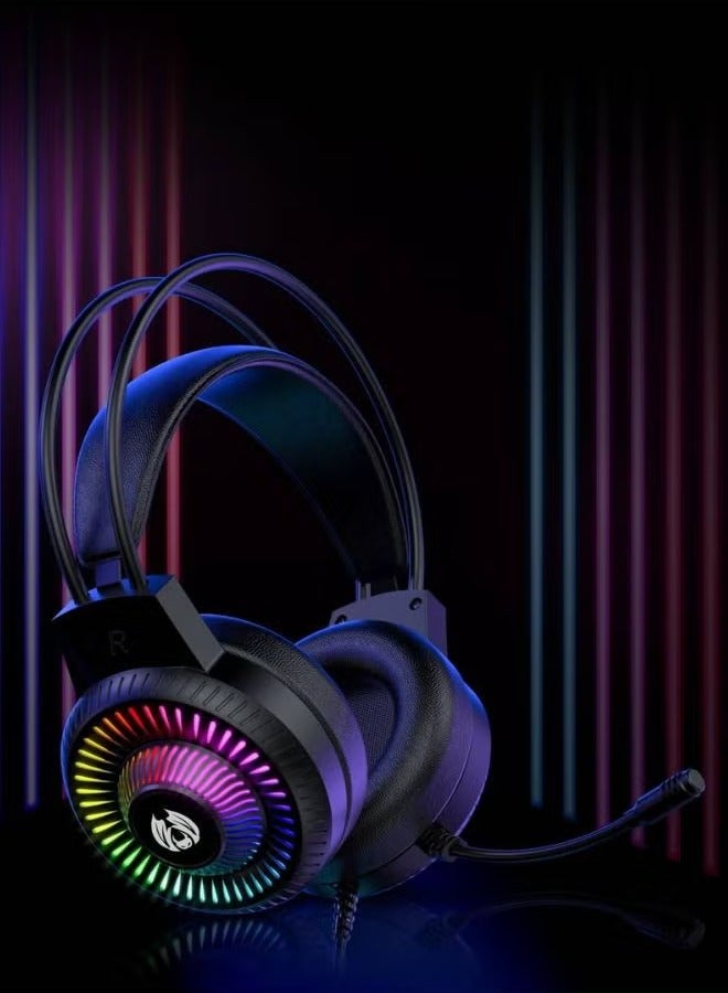 TIGER H82 Wired RGB Gaming Headset with Microphone, 3.5mm Audio Jack, USB Connection, LED Backlight, Noise-Cancelling Mic, Comfortable Ear Cushions, for PC, PS4, Xbox – Perfect for Gamers Seeking High-Quality Sound and Immersive Audio - Image 2