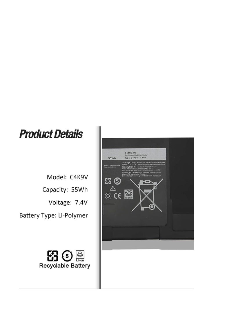 Terabyte استبدال بطارية اللابتوب C4K9V 3H76R 489XN PKH18 لجهاز Dell XPS 12 9Q33 -L221X 13 9333 Ultrabook 13 XPS13 13-L321X 13-L322X XPS L321X L322X Series (7.4) V 55Wh - Image 3