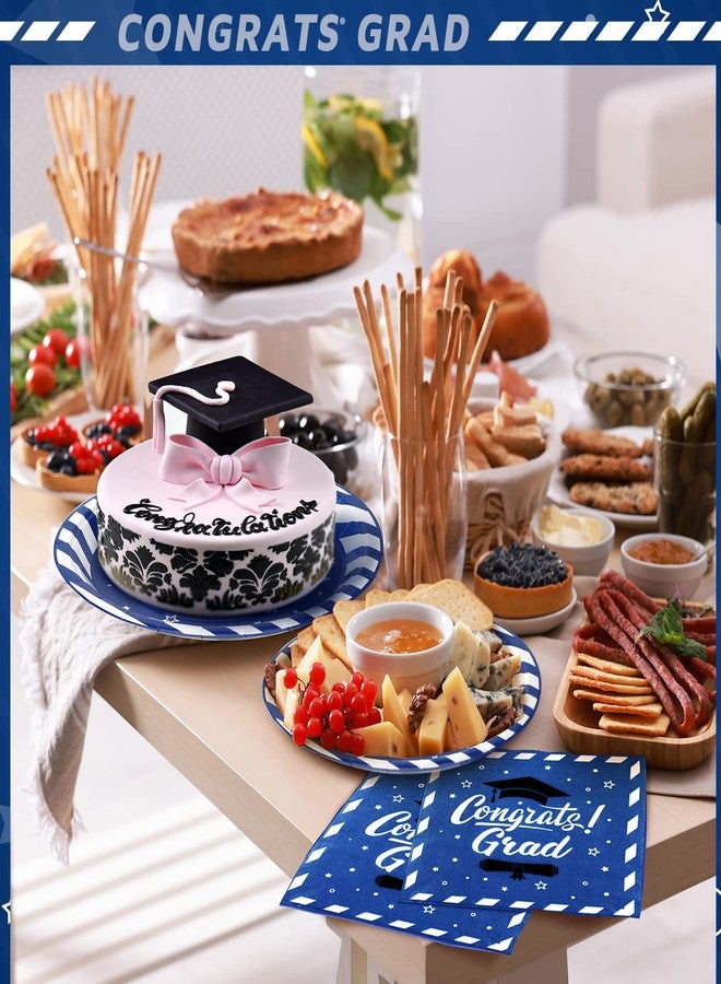 Yuxung 300 Pcs Graduation Party Plates and Napkins Graduation Decorations 2025 Blue Party Supplies Disposable Dessert Paper Plates Napkins for Congrats Grad School Kindergarten Table Decor, Serve 100 - Image 3