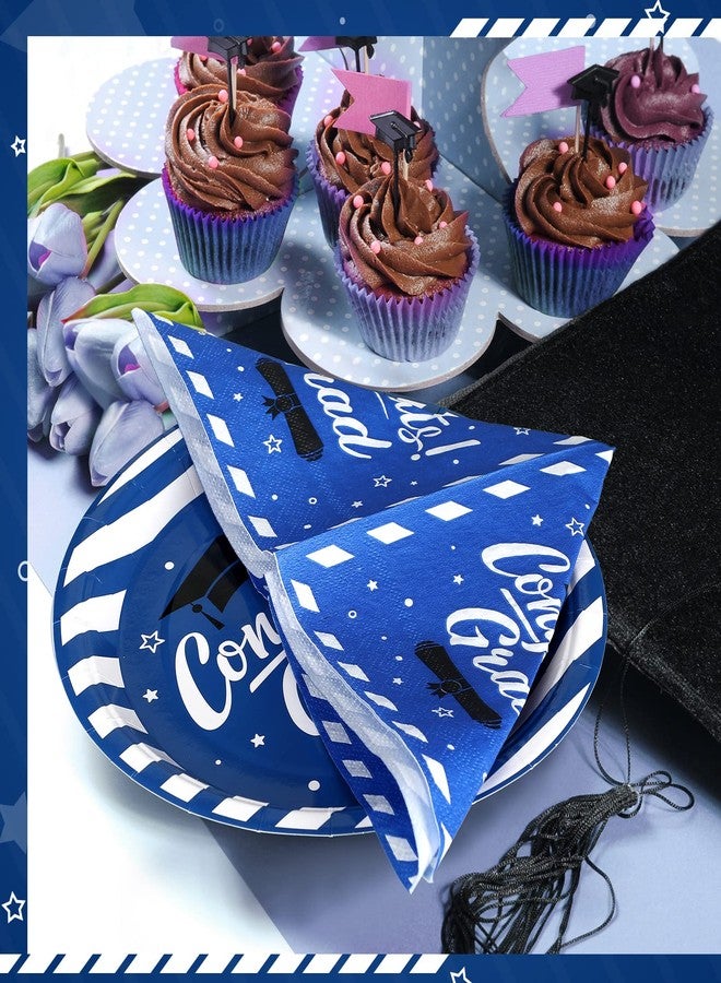 Yuxung 300 Pcs Graduation Party Plates and Napkins Graduation Decorations 2025 Blue Party Supplies Disposable Dessert Paper Plates Napkins for Congrats Grad School Kindergarten Table Decor, Serve 100 - Image 4
