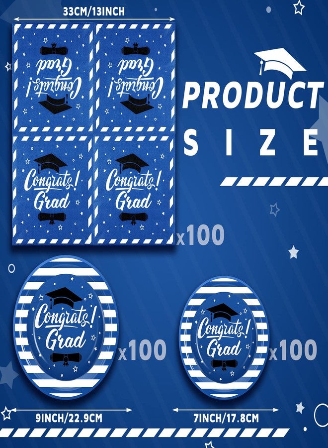 Yuxung 300 Pcs Graduation Party Plates and Napkins Graduation Decorations 2025 Blue Party Supplies Disposable Dessert Paper Plates Napkins for Congrats Grad School Kindergarten Table Decor, Serve 100 - Image 2