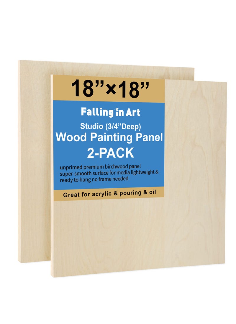 Falling In art Falling in Art Unfinished Birch Wood Panels Kit for Painting Wooden Canvas 2 Pack of 18 x18 Studio 34 Deep Cradle Boards for Pouring Art Crafts Burning and More 