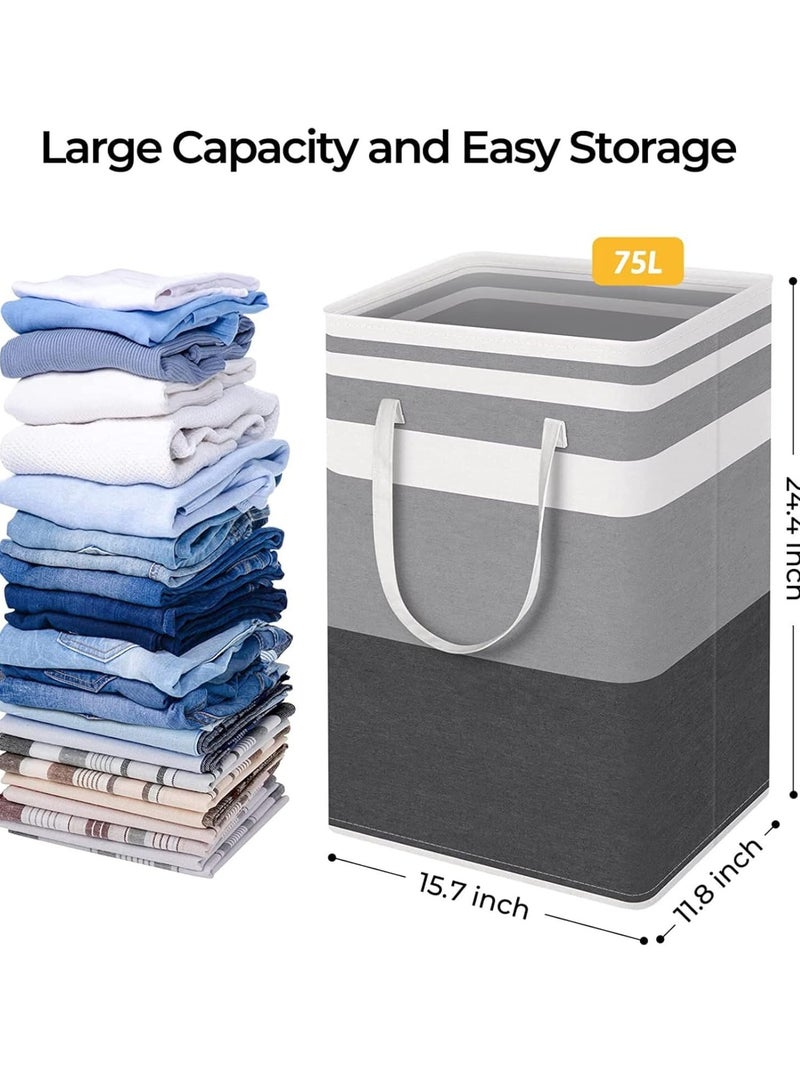 راكسوم سلة غسيل بمقابض - حقيبة غسيل كبيرة قابلة للطي ومقاومة للماء بسعة 75 لترًا، سلة قابلة للطي للألعاب والبطانيات وصندوق الملابس المتسخة لمنظم الحمام 20 × 16 × 12 بوصة - Image 2