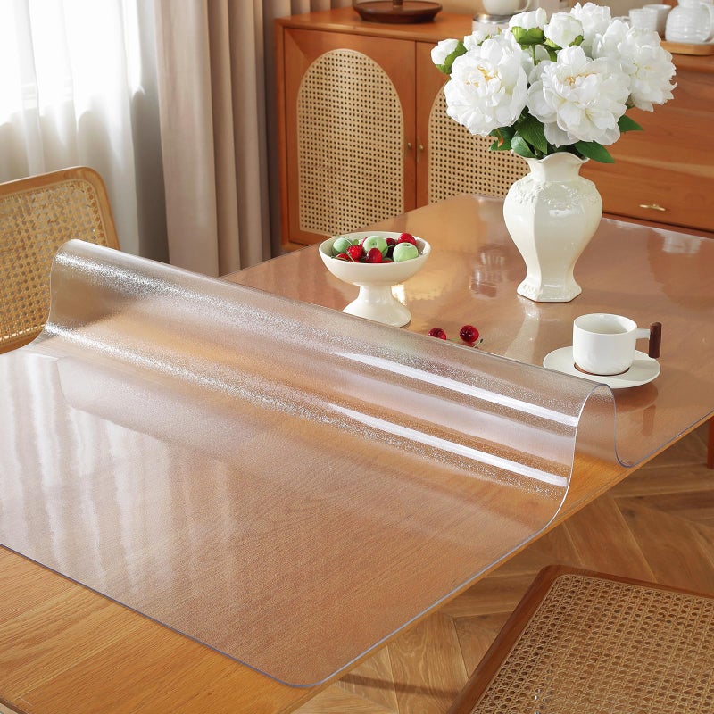 Frosted Clear Table Protector 38 x 66 Inch 15mm Thick Plastic Table Cover Waterproof PVC Clear Table Cover Protector Desk Protector Mat Writing Desk Pad for Desktop Coffee  Dining Room Table