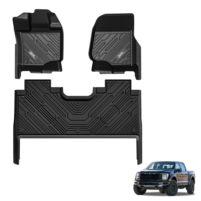 3W Floor Mats Fit for 20152024 2025 Ford F150 F150 Lightning SuperCrew Cab TPE All Weather Heavy Duty Floor Liner Custom Fit Accessories Car Liners with Original Folding UnderSeat Storage Box