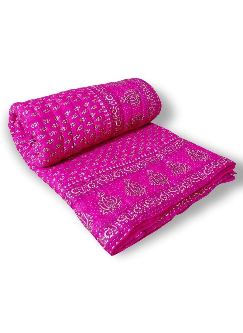 SIBLEY SIBLEY 220 TC Cotton Single Bed RazaiQuilt Hand Stiched Jaipuri rajai Pink 85X55 INCH  - Image 3