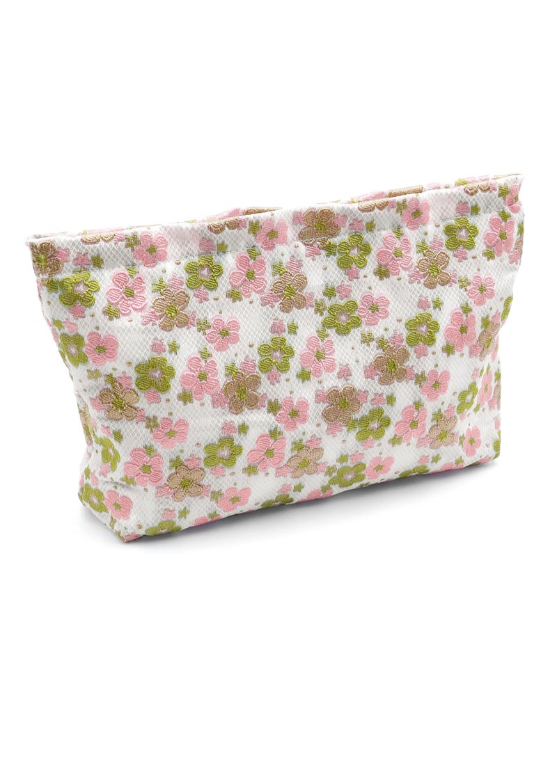 Floral Travel Makeup Bag Large Capacity Zipper Pouch Cute Cosmetic Organizer for Women and Girls - Image 1