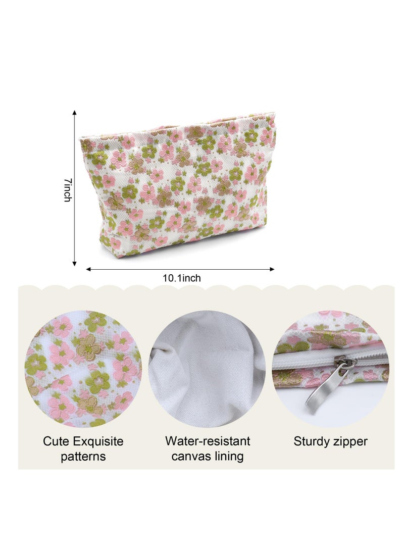 Floral Travel Makeup Bag Large Capacity Zipper Pouch Cute Cosmetic Organizer for Women and Girls - Image 3