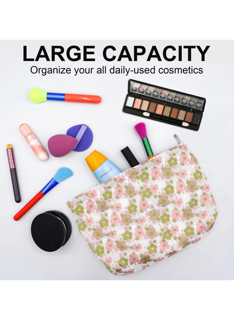 Floral Travel Makeup Bag Large Capacity Zipper Pouch Cute Cosmetic Organizer for Women and Girls - Image 2