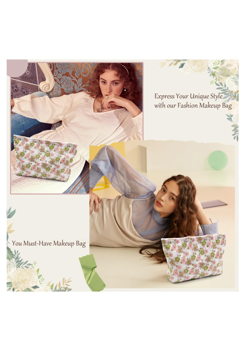 Floral Travel Makeup Bag Large Capacity Zipper Pouch Cute Cosmetic Organizer for Women and Girls - Image 5