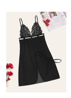 See-through Lace Open Back Night Dress With Thong Play Suit Pajama Set