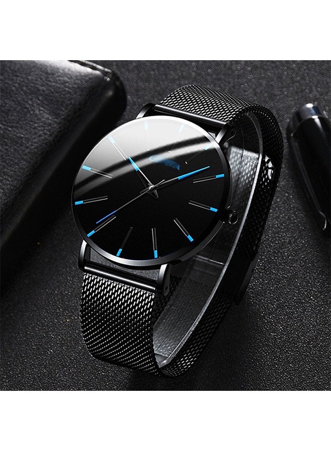 ساعات رجالية فائقة النحافة وبسيطة - ساعة معصم عصرية للرجال والنساء بتصميم كلاسيكي مع سوار من شبكة الفولاذ المقاوم للصدأ - Image 2