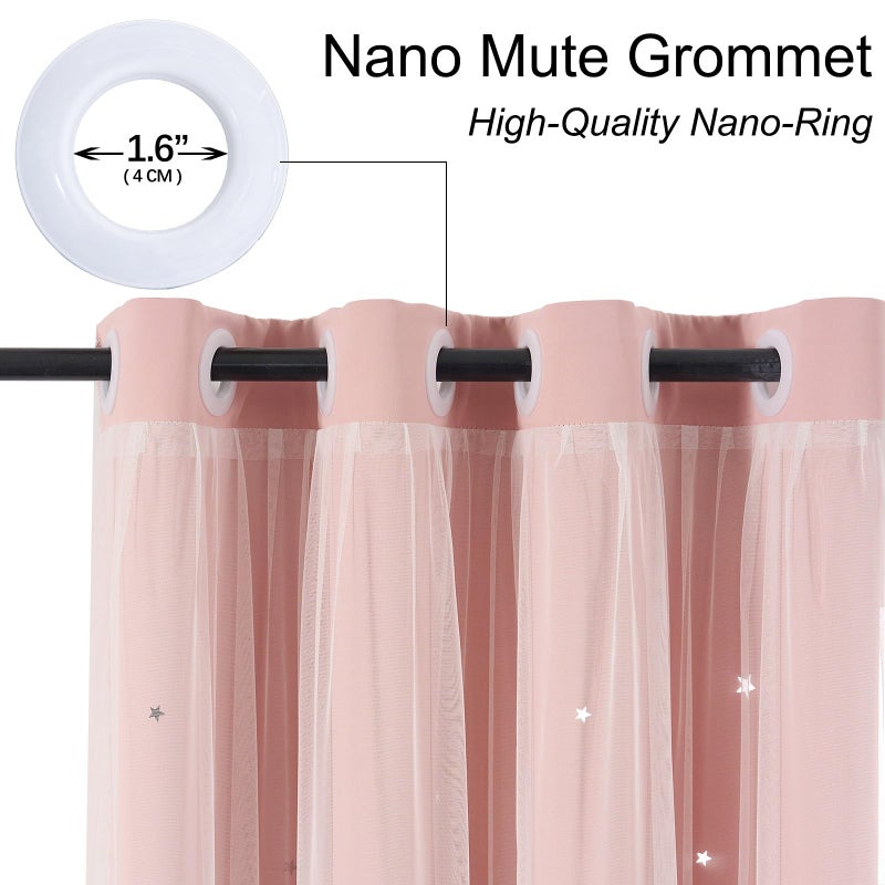 Ftinala Light Pink Curtains Blackout for Girls Bedroom - Aesthetic Star Cutout Double Layer with White Sheer Overlay, 84 Inch Length 1 Panel Cute Curtain Baby Nursery Teens Room Decor Drapes - Image 2