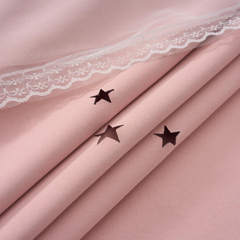 Ftinala Light Pink Curtains Blackout for Girls Bedroom - Aesthetic Star Cutout Double Layer with White Sheer Overlay, 84 Inch Length 1 Panel Cute Curtain Baby Nursery Teens Room Decor Drapes - Image 3