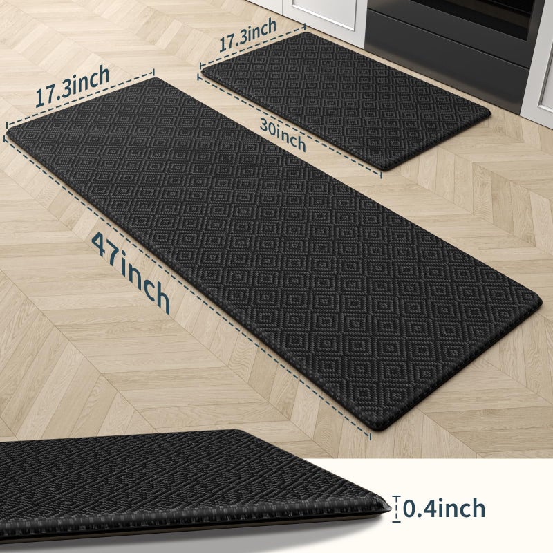 Mattitude Kitchen Mat 2PCS Kitchen Rugs Cushioned Anti-Fatigue Rug Waterproof Standing Desk Mat Kitchen Mats for Floor Kitchen Rug Set for Kitchen, Sink, Office 17.3"Ã—30"+17.3"Ã—47" Black - Image 2