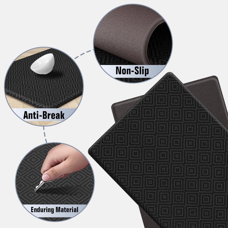 Mattitude Kitchen Mat 2PCS Kitchen Rugs Cushioned Anti-Fatigue Rug Waterproof Standing Desk Mat Kitchen Mats for Floor Kitchen Rug Set for Kitchen, Sink, Office 17.3"Ã—30"+17.3"Ã—47" Black - Image 4