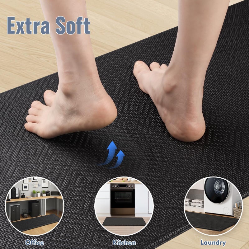 Mattitude Kitchen Mat 2PCS Kitchen Rugs Cushioned Anti-Fatigue Rug Waterproof Standing Desk Mat Kitchen Mats for Floor Kitchen Rug Set for Kitchen, Sink, Office 17.3"Ã—30"+17.3"Ã—47" Black - Image 3