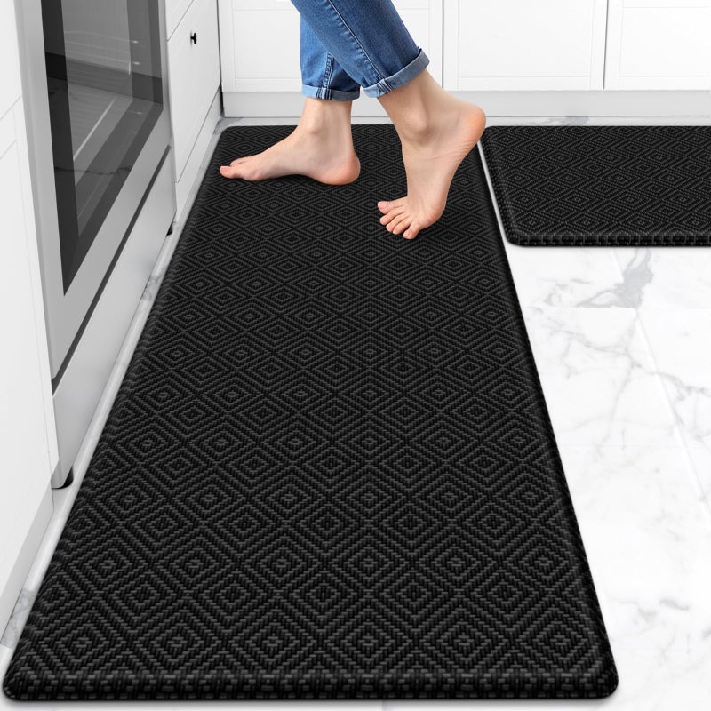 Mattitude Kitchen Mat 2PCS Kitchen Rugs Cushioned Anti-Fatigue Rug Waterproof Standing Desk Mat Kitchen Mats for Floor Kitchen Rug Set for Kitchen, Sink, Office 17.3"Ã—30"+17.3"Ã—47" Black - Image 1