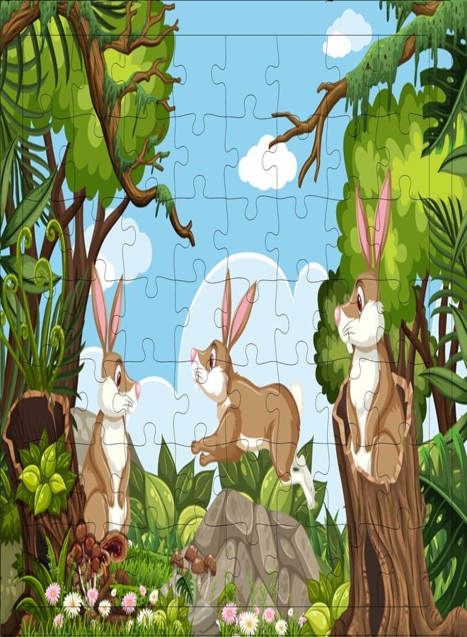 Fiddlys 54 Pcs Wood Jigsaw Puzzles for Kids & Children Age 6+ Double Layered Wooden Puzzles with Bright Front & Back Print Puzzle for Kids-Educational Toy (Duck + Bunny) - Image 2