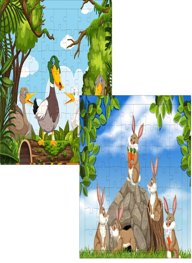 Fiddlys 54 Pcs Wood Jigsaw Puzzles for Kids & Children Age 6+ Double Layered Wooden Puzzles with Bright Front & Back Print Puzzle for Kids-Educational Toy (Duck + Bunny) - Image 1