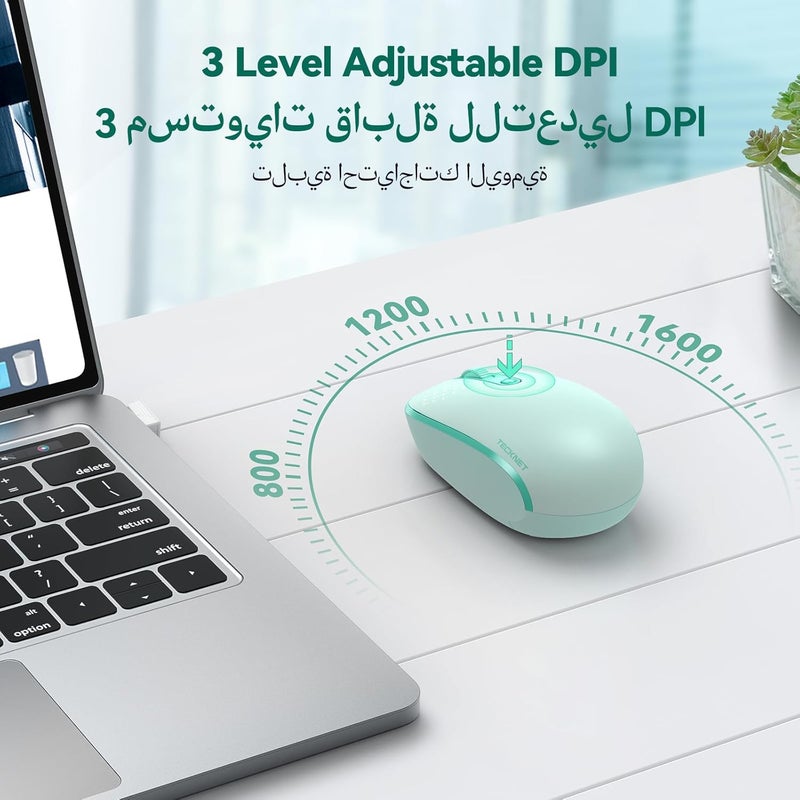 TECKNET Wireless Mouse for Laptop, 2.4G Quiet Computer Mouse with USB Receiver, 4 Buttons Portable Cordless Mice for Chromebook, Laptop, PC, Mac, 800/1200/1600 DPI - Fresh Green - Image 4