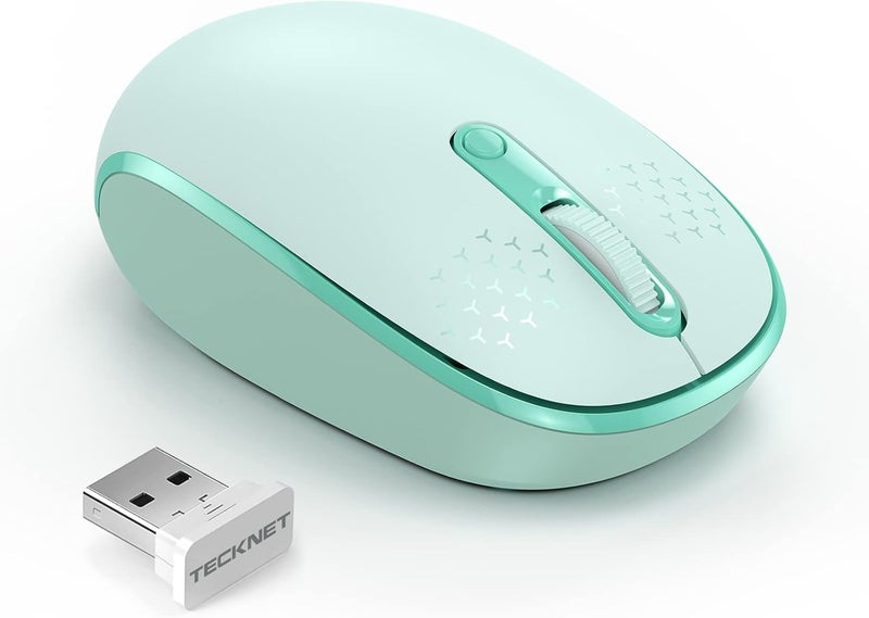 TECKNET Wireless Mouse for Laptop, 2.4G Quiet Computer Mouse with USB Receiver, 4 Buttons Portable Cordless Mice for Chromebook, Laptop, PC, Mac, 800/1200/1600 DPI - Fresh Green - Image 1