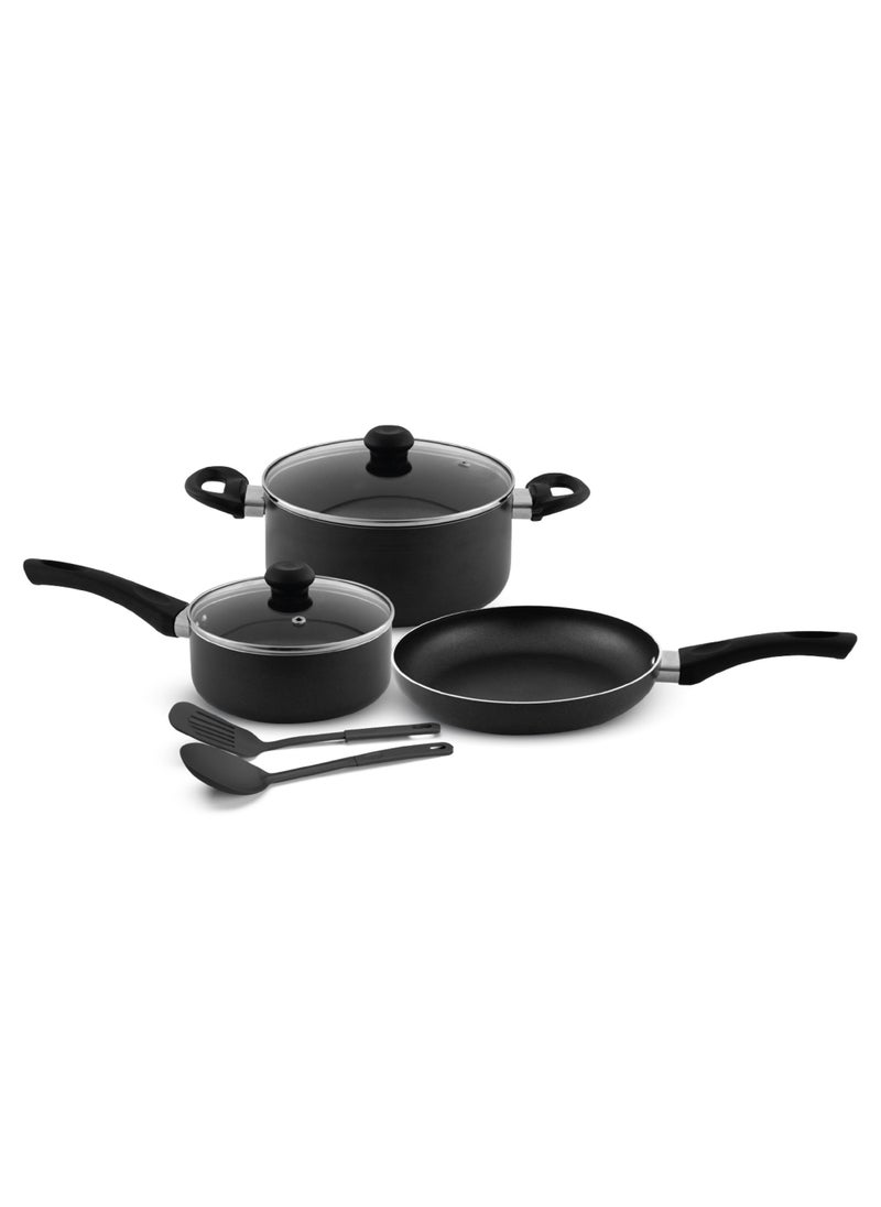 DELICI - Nonstick Cookware Set 7 Pcs (NCS7G) | 10X Tougher Coating | Quick & Even Heat Distribution | Suitable for Hot Plate, Halogen, Ceramic, Gas | 24cm Casserole with Lid, 18cm Saucepan with Lid, 24cm Frypan and 2 Nylon Spatulas - Image 1