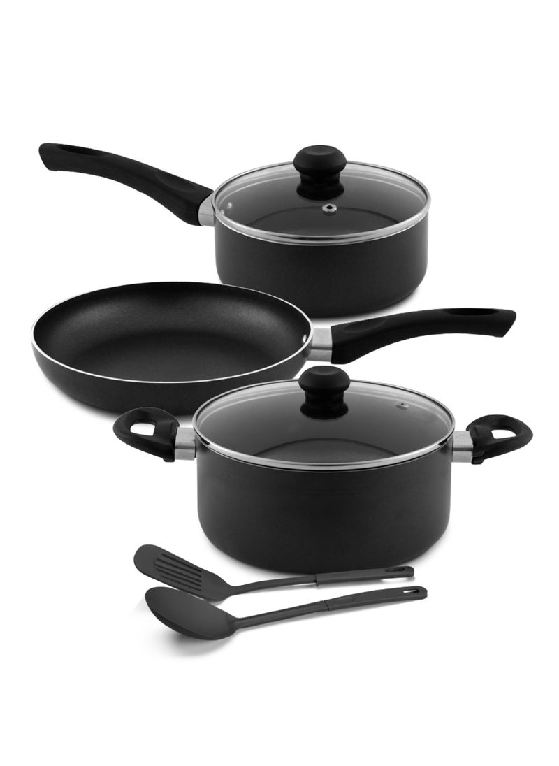 DELICI - Nonstick Cookware Set 7 Pcs (NCS7G) | 10X Tougher Coating | Quick & Even Heat Distribution | Suitable for Hot Plate, Halogen, Ceramic, Gas | 24cm Casserole with Lid, 18cm Saucepan with Lid, 24cm Frypan and 2 Nylon Spatulas - Image 1