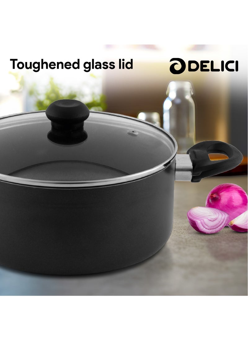 DELICI - Nonstick Cookware Set 7 Pcs (NCS7G) | 10X Tougher Coating | Quick & Even Heat Distribution | Suitable for Hot Plate, Halogen, Ceramic, Gas | 24cm Casserole with Lid, 18cm Saucepan with Lid, 24cm Frypan and 2 Nylon Spatulas - Image 1