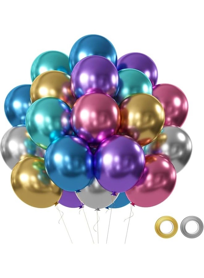 بالونات حفلات معدنية كرومية، 50 قطعة، كروم، ذهبي، فضي، ألوان متنوعة، دائرية، لاتكس، مملوءة بالهيليوم/الهواء، مثالية لأعياد الميلاد، وحفلات استقبال المولود، وحفلات الزفاف، للجنسين، لجميع الأعمار - Image 1