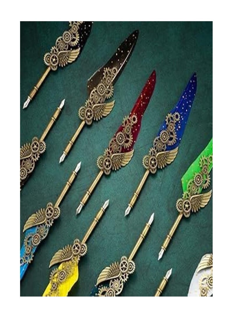 Vintage Carving Quill Pen Set Stylish Quill Pen for Writing, Drawing, Signature, Decor Calligraphy Pen Nib Pen Holder Base Multicolor Set of 1
