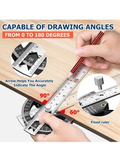 Generic Woodworking Scribing Angle Ruler, 300mm Angle Protractor Stainless Steel Marking Ruler, Precision Engineer Woodworking Rule for Length Measurement, DIY, Line Marking, Circle Drawing  - Image 2