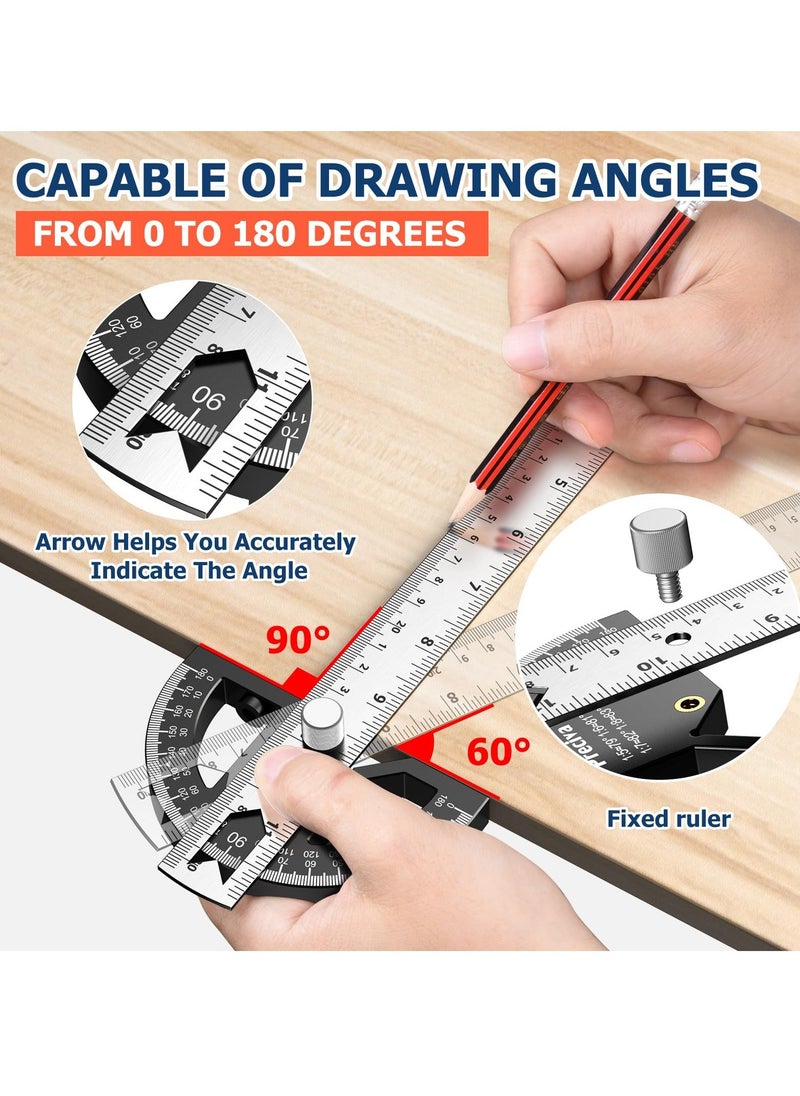 Generic - Woodworking Scribing Angle Ruler, 300mm Angle Protractor Stainless Steel Marking Ruler, Precision Engineer Woodworking Rule for Length Measurement, DIY, Line Marking, Circle Drawing - Image 1