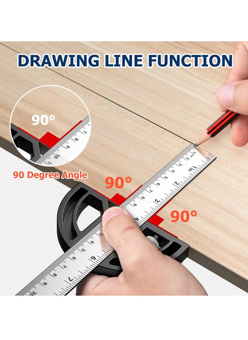 Generic - Woodworking Scribing Angle Ruler, 300mm Angle Protractor Stainless Steel Marking Ruler, Precision Engineer Woodworking Rule for Length Measurement, DIY, Line Marking, Circle Drawing - Image 1