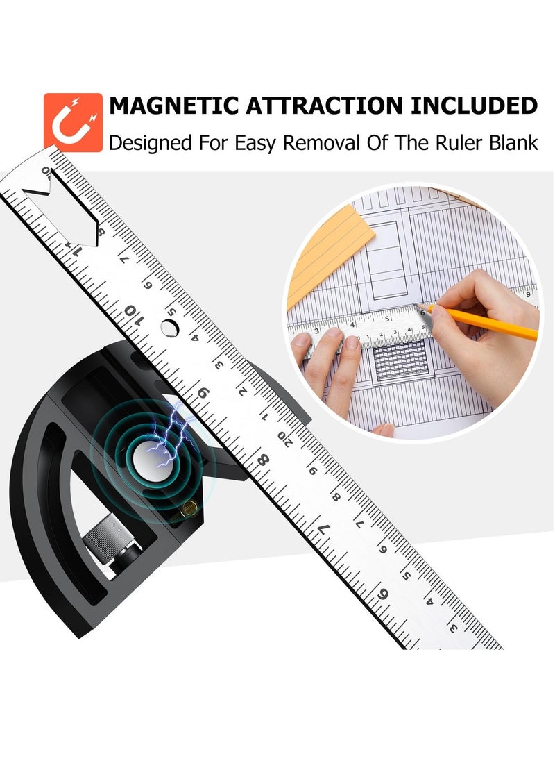 Generic - Woodworking Scribing Angle Ruler, 300mm Angle Protractor Stainless Steel Marking Ruler, Precision Engineer Woodworking Rule for Length Measurement, DIY, Line Marking, Circle Drawing - Image 1