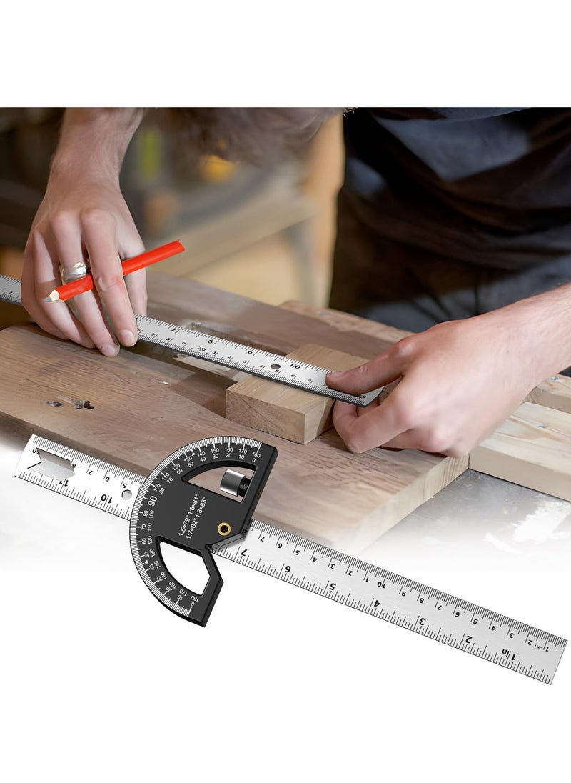 Generic - Woodworking Scribing Angle Ruler, 300mm Angle Protractor Stainless Steel Marking Ruler, Precision Engineer Woodworking Rule for Length Measurement, DIY, Line Marking, Circle Drawing - Image 1