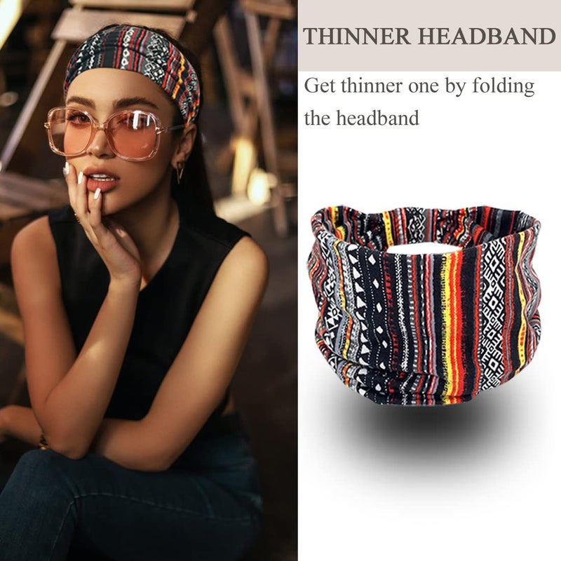 YONUF Wide Boho Headbands for Women Fashion Knotted Headband Yoga Workout Hair Accessories African Head Wrap 4 Pack - Image 4