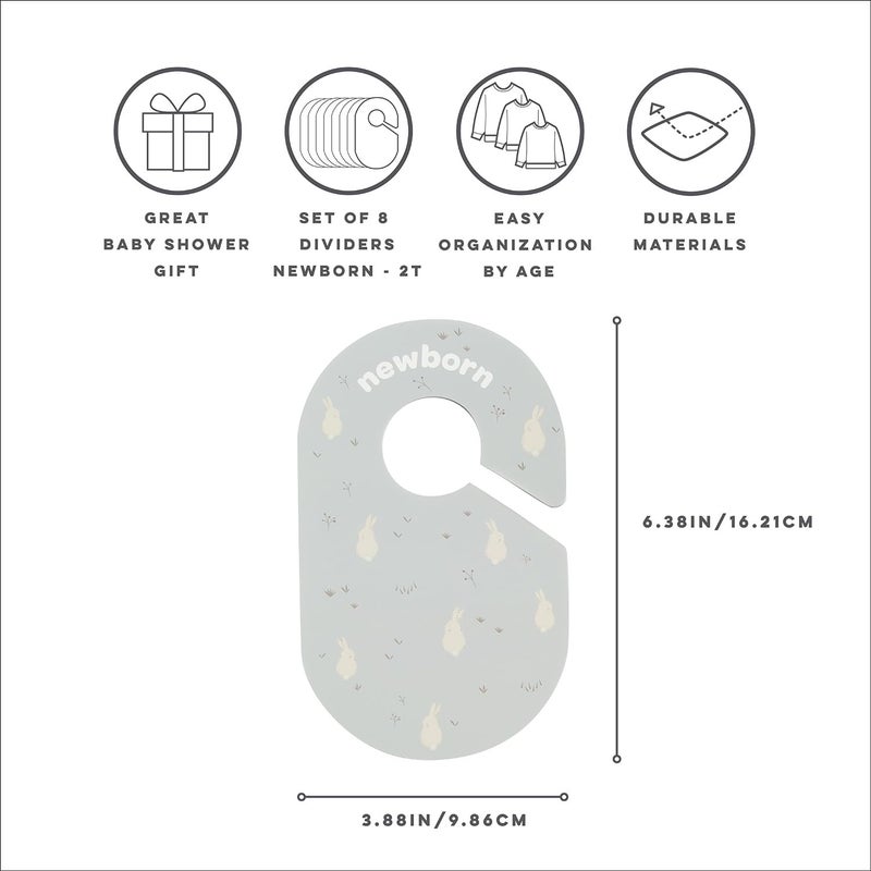 3 Sprouts Baby Closet Dividers 8-Piece Set Newborn to 2T - Double-Sided Organizer for Nursery Clothing Storage - Rabbit - Image 2