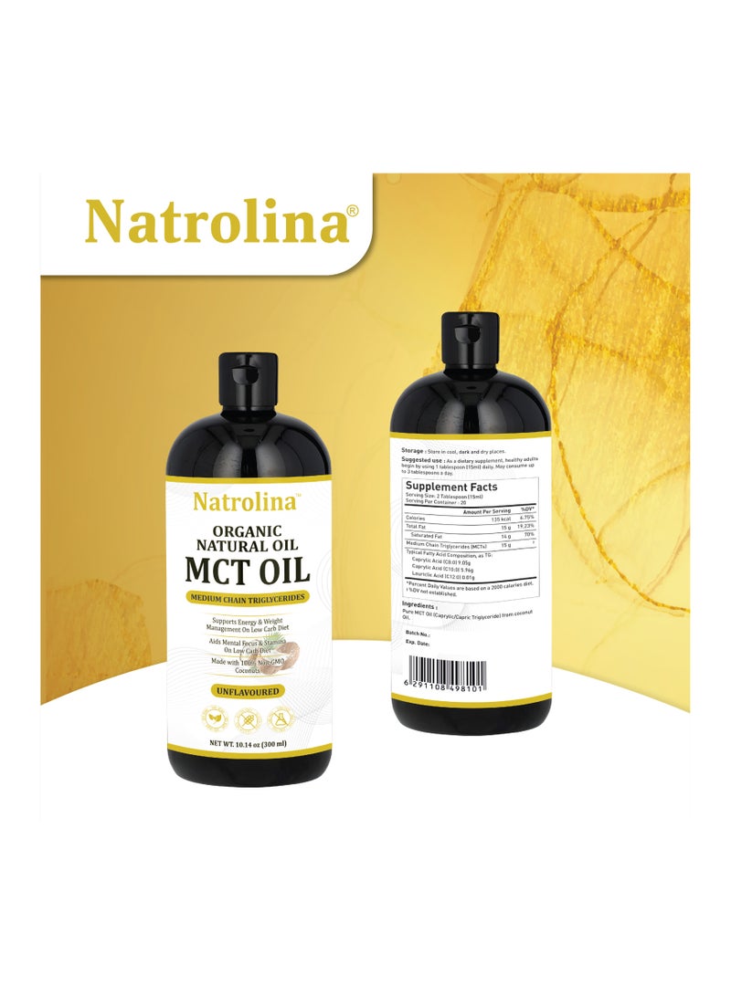 Natrolina Organic Natural MCT Oil, Supports Energy & Weight Management, Unflavored - 300 ml - Image 3