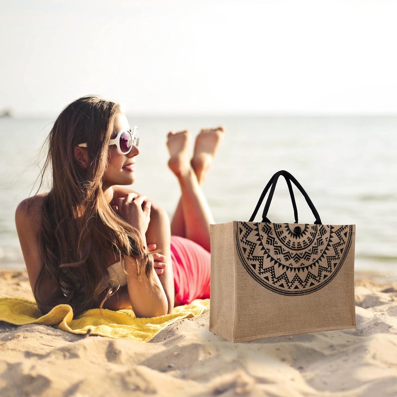 Hibala Woven Large Beach Bag Straw Beach Tote Handmade Weaving Shoulder Tassel Bag Handbag (Bohemian Print) - Image 2