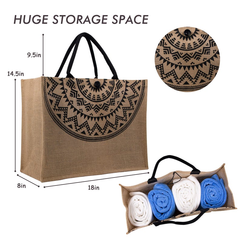 Hibala Woven Large Beach Bag Straw Beach Tote Handmade Weaving Shoulder Tassel Bag Handbag (Bohemian Print) - Image 3