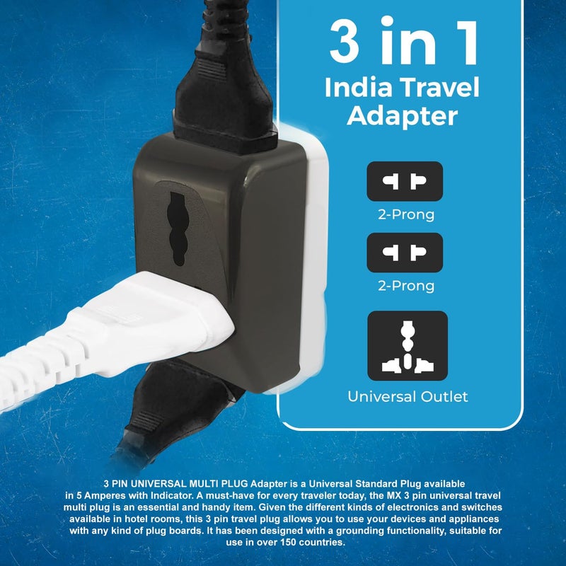 MX 3 Pin Multi Plug Socket Travel Adapter Universal Socket 3 in 1 Plug Extension Socket Travel Power Plug Adapter with Dual Inputs for Laptop Phone PC (3 in 1 Socket 1 PCS) - Image 4