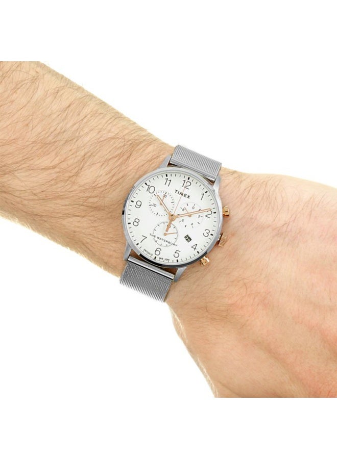 تيميكس ساعة TIMEX WATERBURY HERITAGE TW2T36700  كلاسيكية فضية من الفولاذ المقاوم للصدأ للرجال بمينا أبيض - Image 4